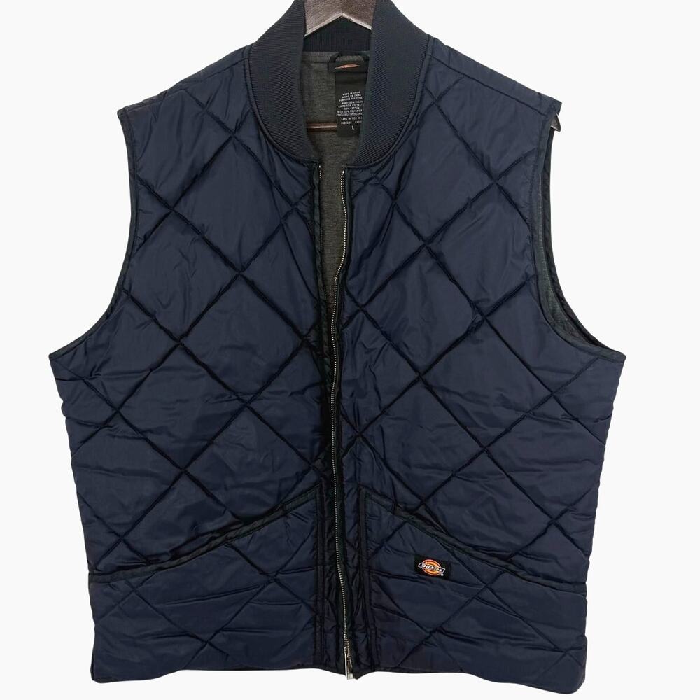 Dickies Quilted Work Vest Mens L Navy Blue Full Zip Insulated